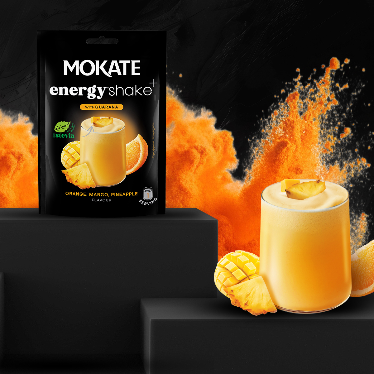 SHAKE ENERGY 10 SZTUK CAŁE OPAKOWANIE POMARAŃCZA MANGO ANANAS